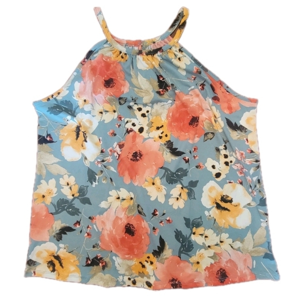 Papermoon Mint Floral Halter Tank Top Medium